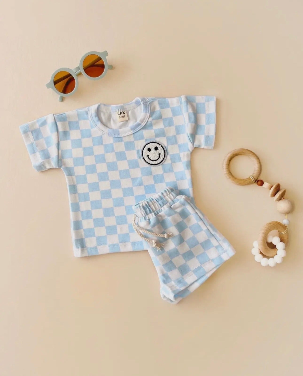 Checkered Smiley Set | Blue